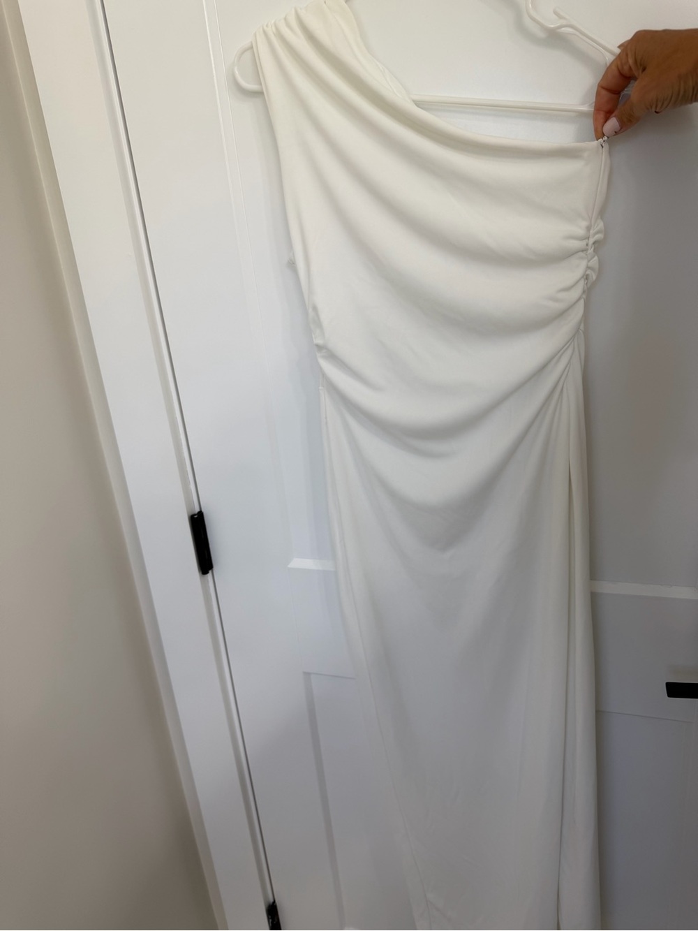 Zara White One-Shoulder Draped Maxi Dress